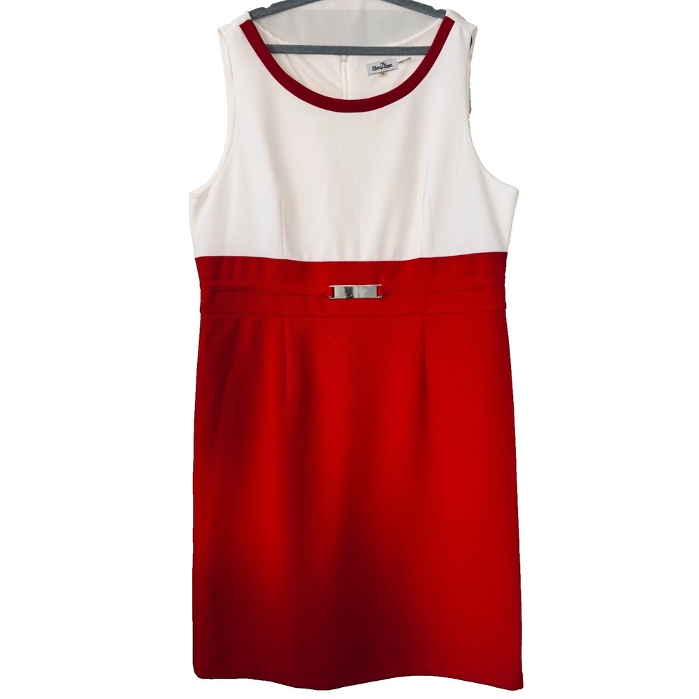 Phase Seven Colorblock Sheath Dress Size 14 Red White Sleeveless Career Office